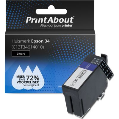 PrintAbout Huismerk 34 (C13T34614010) Zwart | Compatibel met Epson