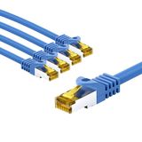 goobay 66066 CAT7 netwerkkabel in 5-delige set/patchkabel afgeschermd S/FTP/CU Ethernet-kabel, PiMF, LSZH/Cat 7 kabel met 10 Gbits/blauw/5x 3 m