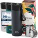 Wilford & Sons Thermosbeker Koffie To Go met Draagriem & Thee-Infuser 360ml, Geïsoleerd & Lekvrij - BPA-Vrij, Vaatwasmachinebestendig | Dubbelwandige Isolatie Coffee & Thee RVS Reisbeker Mok, Vrouw Man | Travel Mug - Zwart