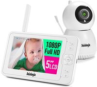 sainlogic Video Babyfoon met Camera, 1080P FHD 5 Inch LCD Display, Dag en Nachtzicht, 140 m Bereik, Groothoeklens, met Alarmfunctie, Temperatuursensor (Parelwit)