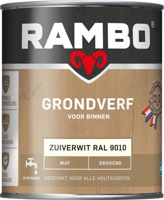Rambo Grondverf Buiten Dekkend Mat - RAL 9010 - 0.75L