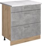 Vicco Keukenonderkast R-Line, Beton/Goudkleurig Eiken, 80 cm met 3 laden marmer werkblad