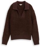 Tom Tailor - Pull en tricot bouclé avec col - Taille XXL - marron noix foncé chiné