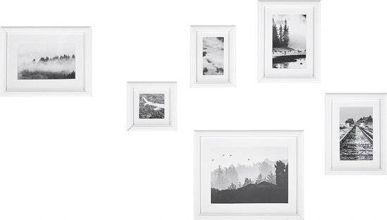 Beliani Galerij Muur Moderne Witte Frames Diverse Maten Passpartout Set van 6 Ziniare