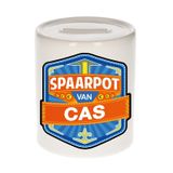 Bellatio Decorations Kinder spaarpot met naam - Cas - keramiek - met dop - wit