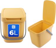 Kadax Afvalemmer, met deksel en handvat, van plastic, vuilnisemmer, voor afvalscheiding, rechthoekig, met klapdeksel, geel, 6 l
