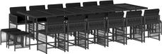 vidaXL 17-delige Tuinset met Kussens, Zwart, Polyrotan