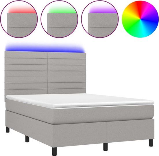 vidaXL Boxspring met matras en LED stof lichtgrijs 140x200 cm