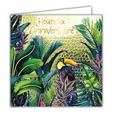Vierkante Afie 22059 wenskaart, vierkant, verjaardag, vogel, tukan, goudkleurig, glanzend, textuur, reliëf-effect, exotisch, jungle