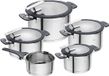Set de 5 casseroles en acier inoxydable sans marque avec passoire intégrée - convient pour induction