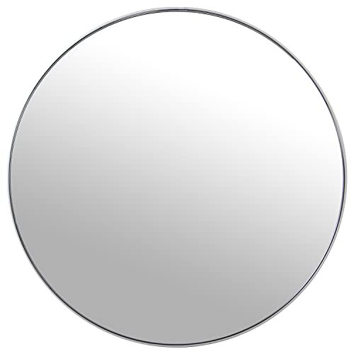 DRW Ronde wandspiegel van metaal en achterkant, MDF, zilverkleurig, 100 x 1,5 cm, INT. 98,5 cm