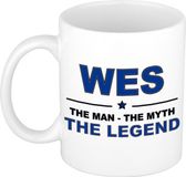 Bellatio Decorations Shoppartners Bv Naam cadeau Wes - The man, The myth the legend koffie mok / beker 300 ml - Donkerblauw