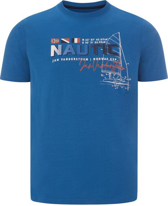 Jan Vanderstorm heren T-shirt - 72/74 - blauw - Plus Size