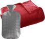 Atmosphera Fleece deken/plaid Rood 130 x 180 cm en een warmwater kruik 2 liter