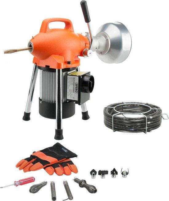 SPERO Afvoerontstopper - Elektrisch Roterend - 8 & 16mm Ontstoppingsveer - 390Watt Rioolveer - Complete set