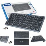 Hama WK-500 zwart en grijs draadloos toetsenbord (Poolse Qwerty-chip, meerdere apparaten, Bluetooth, klein, met batterijen, stil, multimedia-toetsen, werkt op batterijen)