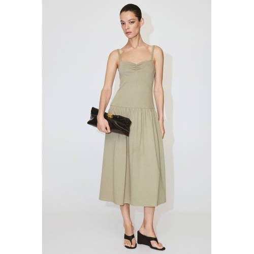 Mango Kaki Midi Jurk