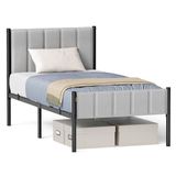 VASAGLE Bedframe voor eenpersoonsbed, 90 x 200 cm, met gestoffeerd hoofdeinde, stalen bedframe, belastbaar tot 250 kg, eenvoudige montage, duifgrijs, RMB972G01