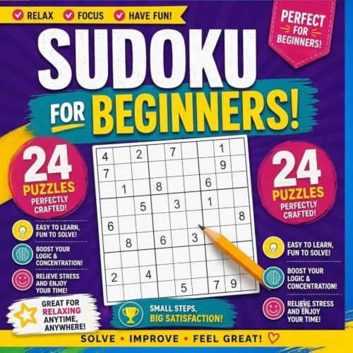 SUDOKU FOR BEGINNERS: Pocket Size 6x6 Hard Sudoku Book with 24 Perfectly Crafted Puzzles, Fun Mind Exercises for Travel and Relaxation