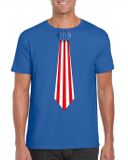 Bellatio Decorations Shoppartners Bv Blauw t-shirt met Amerikaanse vlag stropdas heren - Amerika supporter M