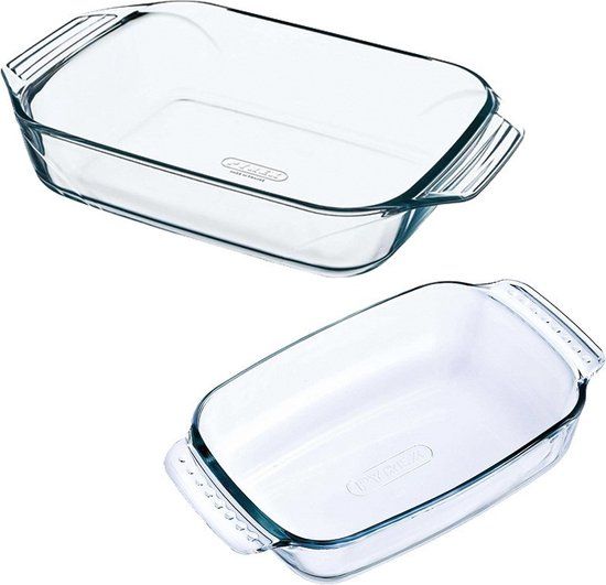 PYREX 2x Glazen ovenschaal - 0,7L & 1,4L - Transparant - Vierkant - Vaatwasserbestendig