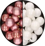 Decoris Kaemingk B.V. 32x stuks kunststof kerstballen mix van oudroze en wit 4 cm