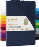 Lavea® Hoeslaken 90x200cm - 100x200cm 100% Katoen, Zacht en Ademend – Geschikt voor Matrassen tot 20 cm – Jersey met Elastiek Rondom – Nachtblauw