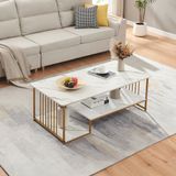 en.casa Salontafel Klibro marmerlook wit en goudkleurig 120x60x42 cm