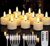 OEM Holland Connections 12 oplaadbare LED-theelichtjes, met afstandsbediening, timer, knipperfunctie, warm wit licht, dimbaar, inclusief 2 USB-oplaadkabels, geschikt voor Halloween, Kerstmis en woningdecoratie (diameter 4 cm x 5,5 cm)