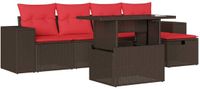 vidaXL 6-delige tuinbankset met kussens, bruin, polyrotan