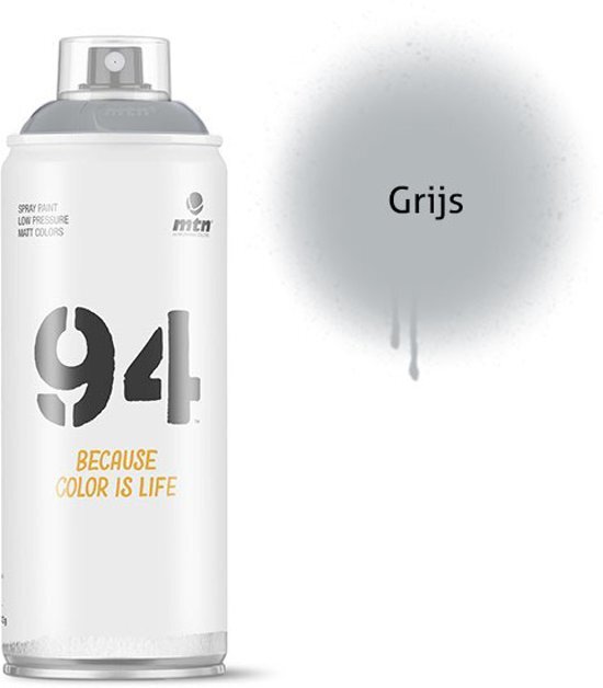 Montana-Colors 1x MTN94 spuitbus - 400ml Grijze spuitverf - Lage druk en matte afwerking - Spuitverf voor binnen en buiten gebruik voor vele doeleinden zoals klussen graffiti hobby en kunst