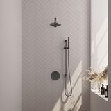 Brauer Gunmetal Edition Thermostatische Doucheset Inbouw - Hoofddouche 20 cm - Rechte Wandarm - 3 Weg - Handdouche Rond - Doucheslang - Geintegreerde Glijstang - Gunmetal