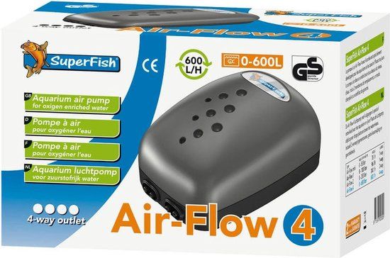 Superfish Air Flow 4 - Aquariumpomp - Beluchting - 4 uitgangen - Blauw
