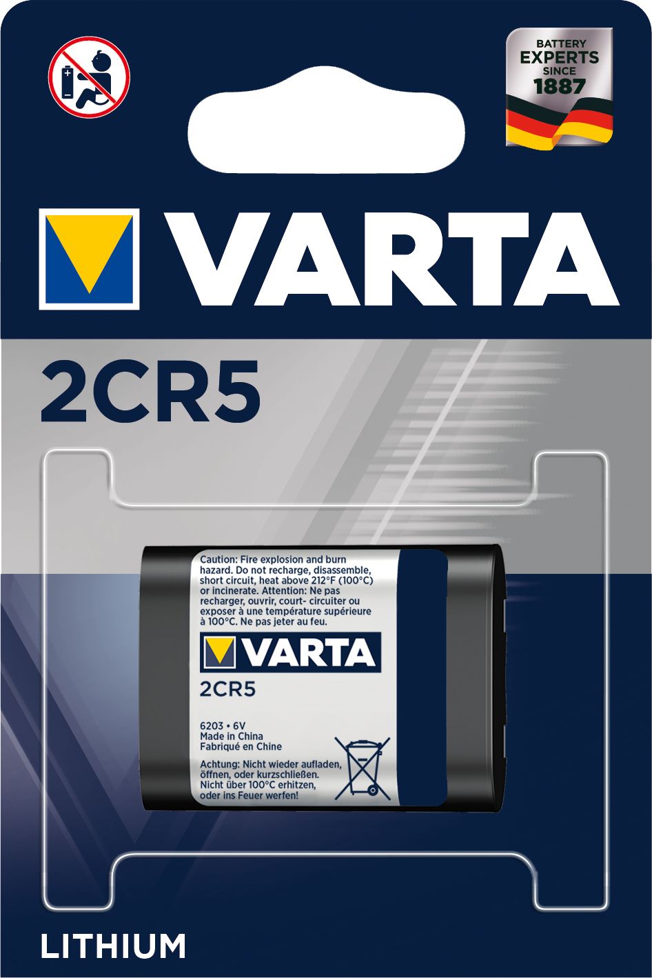 Varta 2CR5 Lithium Battery - 6V - 1400mAh - Single-use