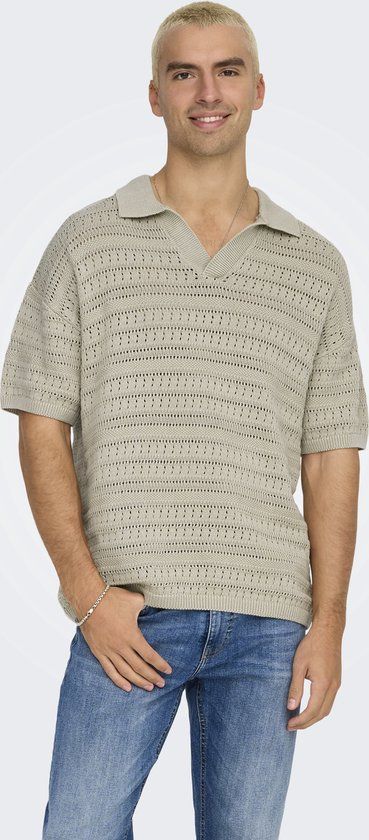 ONLY & SONS Gebreide Polo ONSGRAYSON - Heren - M - Katoen - Silver Lining