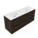 Saniclass Holz Pure Badkamermeubelset - 140x45x61.5cm - Flow solid surface wastafel wit - 2 wasbakken - zonder kraangaten - 4 lades - mat eiken charcoal (hout) SW1420793/SW1224151