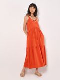 Apricot Bead Embellished Cotton Midaxi Dress