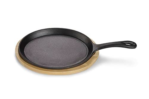 Echtwerk Serveerpan van gietijzer, mini-pannetjes met serveerplank, kleine grillpan, al ingebrand, geschikt voor oven, grill, barbecue en inductie, ideaal voor koken en serveren