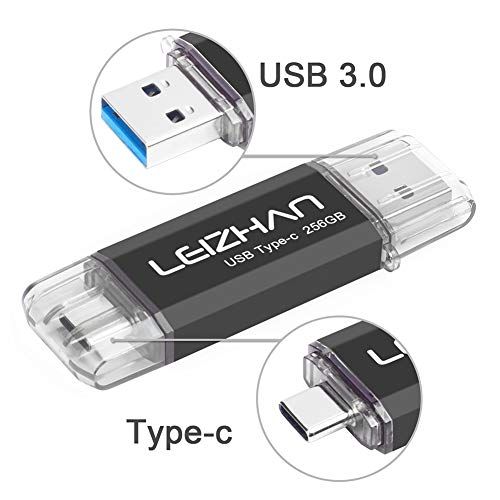 leizhan USB Stick 256GB Type C 2-in-1 OTG Flash Drive Pen Drive voor type-c telefoon pc (256GB, Zwart)