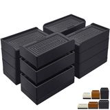 ANNKUT Set van 12 stevige en verstelbare rechthoekige verhogingen van 10,2 cm voor bed, bank, tafel en stoelen, belastbaar tot 0,6 kg, zwart