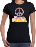 Bellatio Decorations Shoppartners Bv Jaren 60 Flower Power verkleed shirt zwart met roze en geel letters dames - Sixties/jaren 60 kleding S