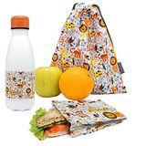 Nerthus FIH 1014 roestvrij stalen fles set sandwichtas en rugzak kinderen leeuwen school