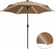 vidaXL Parasol met LED-verlichting en aluminium paal 300 cm taupe
