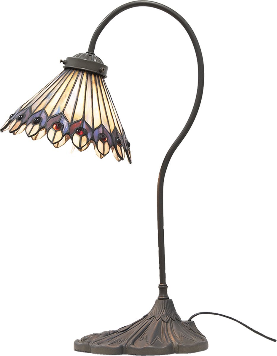 HAES deco - Tiffany Tafellamp Ø 20x51 cm Bruin Beige Metaal Glas Tiffany Bureaulamp Tiffany Lampen