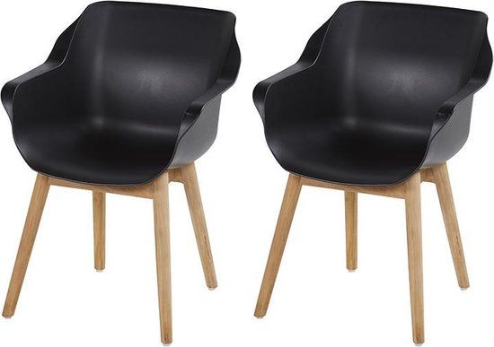 Hartman Sophie Armchair Garden Chair with Armrest - Black - Set of 2 - Teak Base