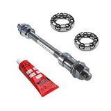 cyclingcolors Set achterwielas, 9,5 x 165 mm + 1/4 inch lager + vet met wielkooi, middelgroot, fiets, mountainbike, vintage, oud, zilver, staal, ECROU Schroef