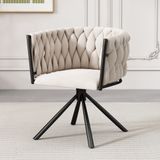 Sweiko fluwelen eetkamerstoel, losse, lichte luxe fauteuil voor woonkamer of slaapkamer, draaistoel voor vrijetijd met vier metalen poten, beige