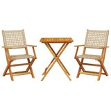 VidaXL 3-delige Bistroset Poly Rattan en Massief Hout Beige