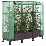 vidaXL Tuinschutting met Kasbedekking en Wielen 3 st Bruin PP