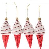 HBX natural living Décoration suspendue de Noël en forme de cône de glace, set de 4 pièces, rouge, plastique